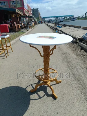 Unique High Bar Table, White With Gold Stand ,