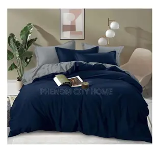 Plain Navy Blue Double Sided Cotton Duvet Cover Set