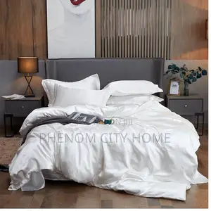 White and Silver Silk Duvet Cover Set