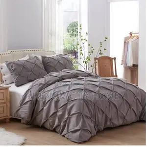 Grey Pinch Pleat Cross Pintuck Duvet Cover Set