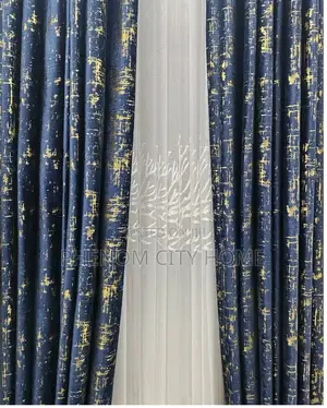 Ready Navy Blue Curtain With White Sheers