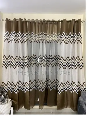 Brown Themed Patterned Curtains With Matching Sheers
