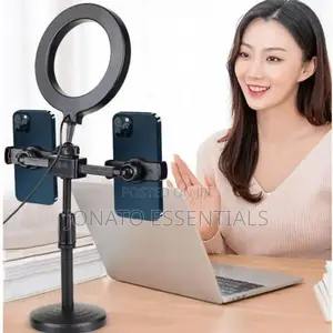Adjustable Ring Light With Dual Phone Holder Tripod Stand