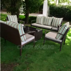 7 Seater Garden Sofa With Striped Cushions