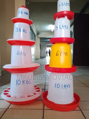 Manual Chicken Drinkers and Feeders Red and White