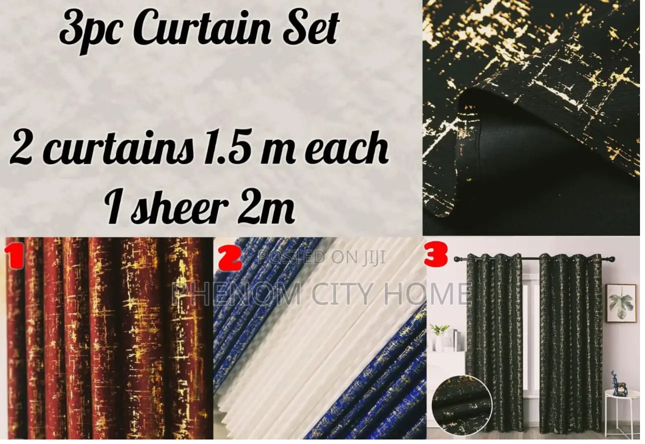 3pc Plain Curtains With Gold Available
