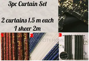 3pc Plain Curtains With Gold Available