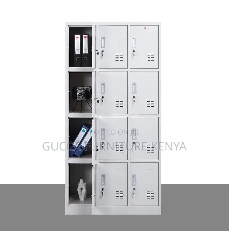 Cabinets: Secure Twelve Door Locker Metallic Storage Cabinet