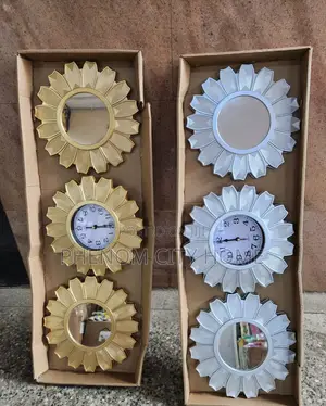 3 Pc Silver and Gold Wall Clock and Mirrors