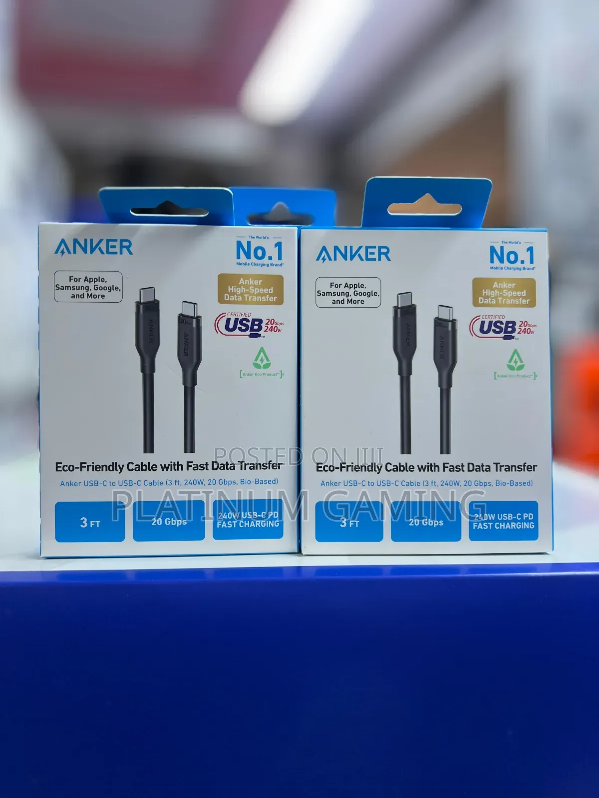 Anker USB-C to USB-C Cable (3 Ft, 240W, 20 Gbps, Bio-Based)