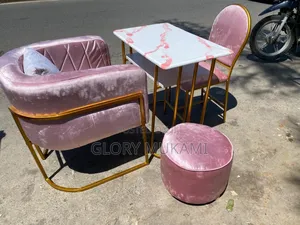 Pink Velvet Manicure Chairs and Puff Stools