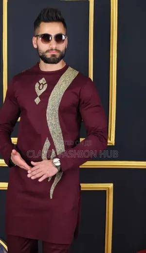 Maroon Senator Suit With Gold Embroidery