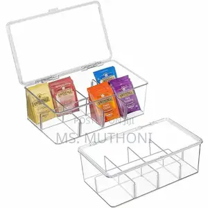 Aesthetic Acrylic Tea Bag Organizer With Cover and Compartme
