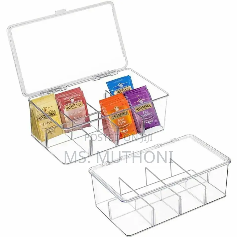 Aesthetic Acrylic Tea Bag Organizer With Cover and Compartme