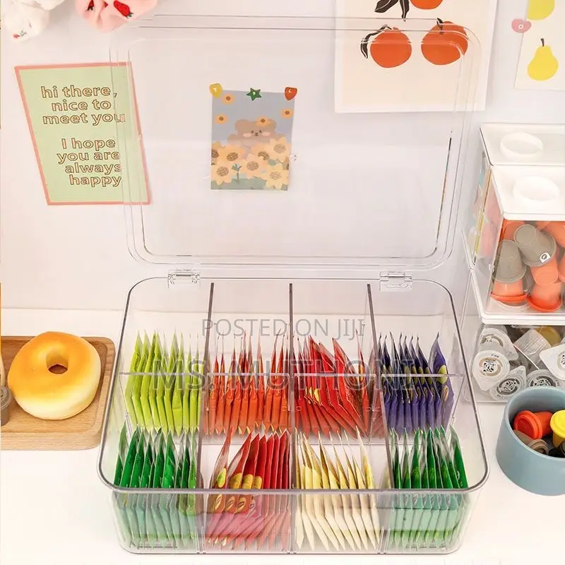 Aesthetic Acrylic Tea Bag Organizer With Cover and Compartme