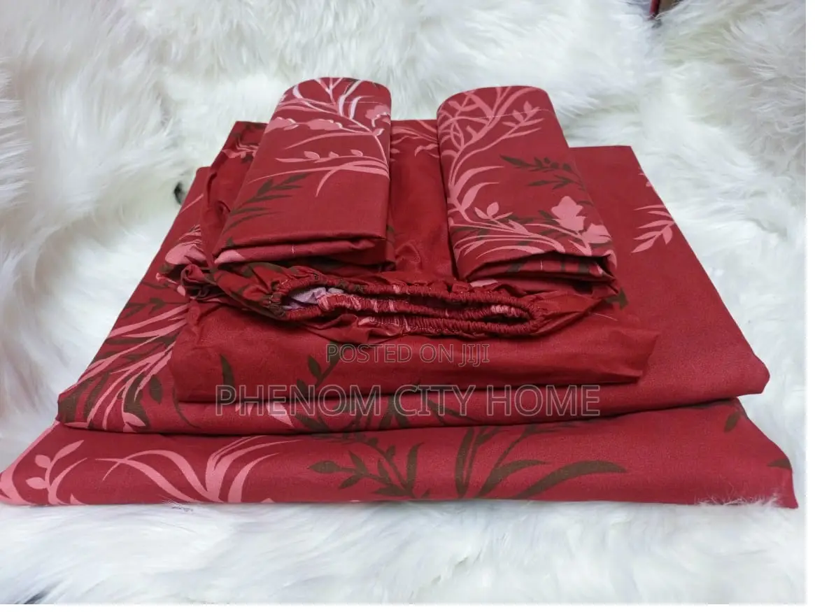 Maroon Themed Fitted Cotton Bedsheet Set