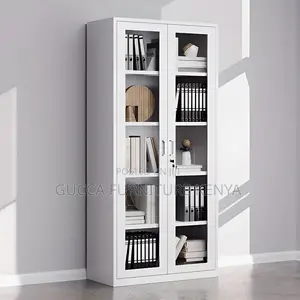 Cabinets:2-Wide Glass Door Metallic Storage Credenza.