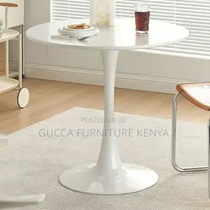 Dining Tables: Round Wood Dining Table With Iron Tulip Base