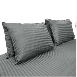 Dark Grey and White Stripped TC Bedsheet Set