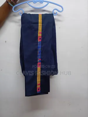 Navy Blue Pants With Kitenge Details on the Side