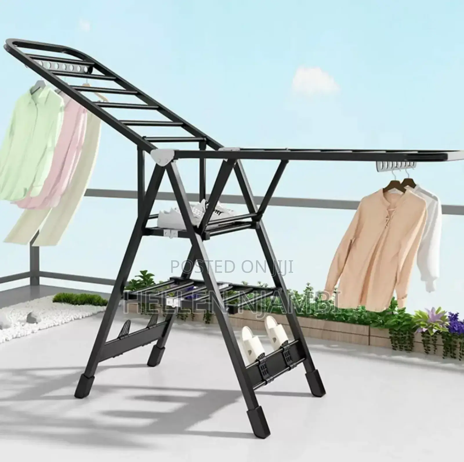 Black Movable Outdoor Drying Rack (With Wheels)