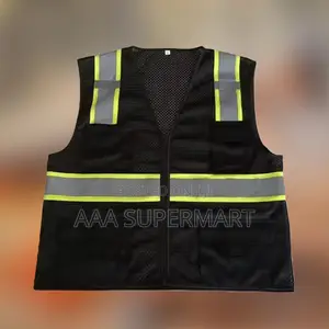 Heavy Double Striped Reflective Vest With Zip & Pockets