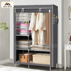 2 Column Mettallic Portable Wardrobe Grey