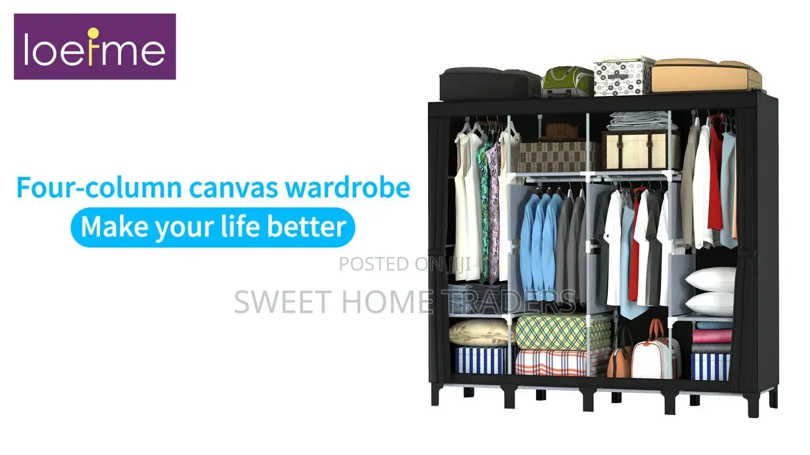4-Column Portable Metallic Wardrobe Black