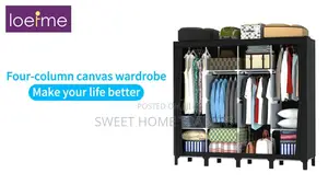 4-Column Portable Metallic Wardrobe Black