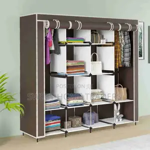 4-Column Portable Metallic Wardrobe Brown