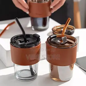 Gorgeous Slub Glass Smooth Cup With Straw and Leather Cover