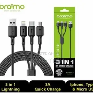 Oraimo OCD-X93 3-in-1 Fast Cable - 3A, 1.2M, Black
