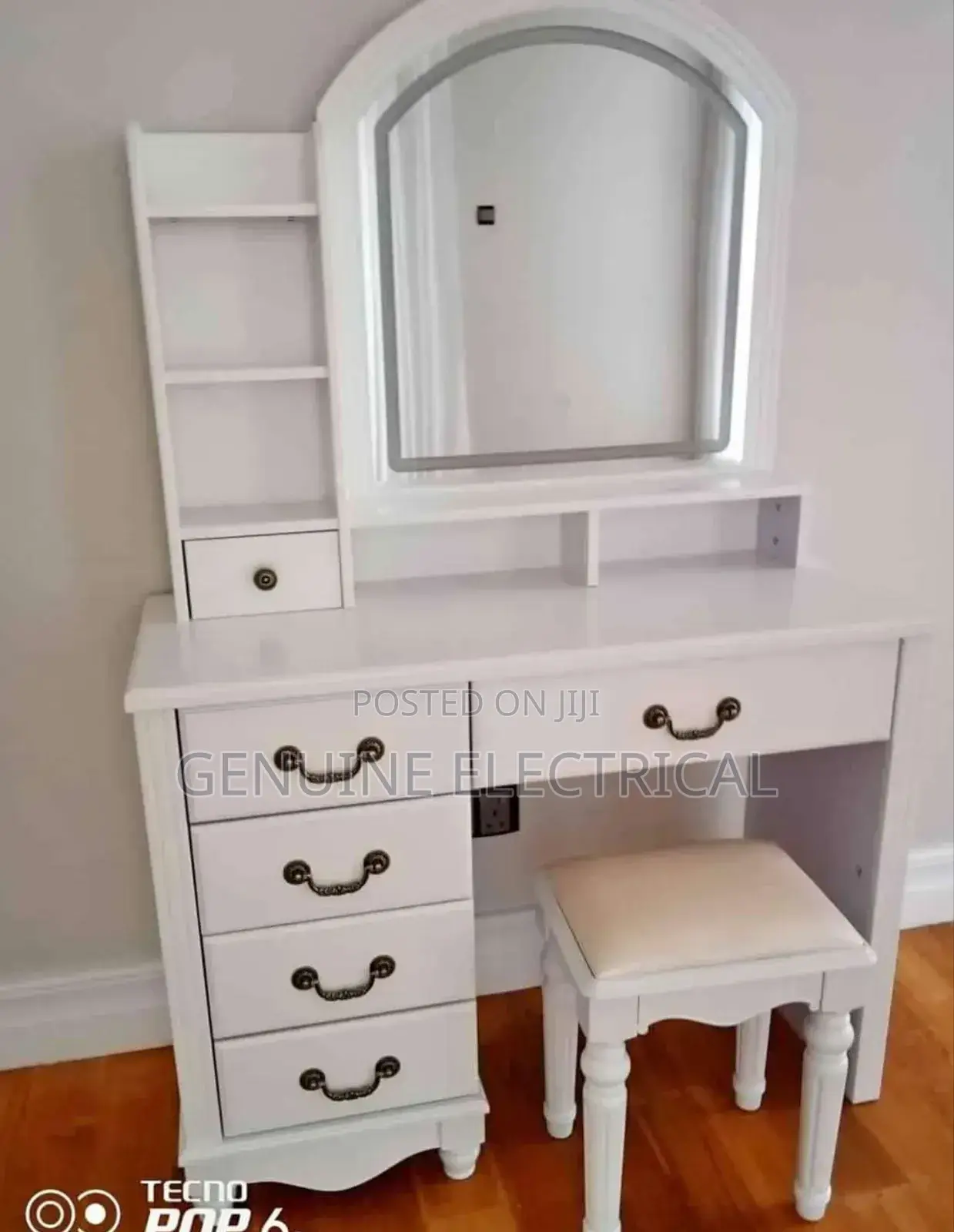 White Dressing Table With Sliding Mirror and Stool