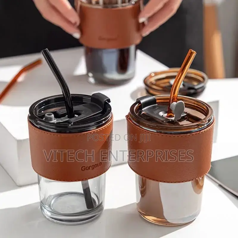 Gorgeous Slub Glass Smoothie Cup With STRAW
