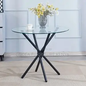 Dining Tables: Modern Round Clear Glass Home Dining Table