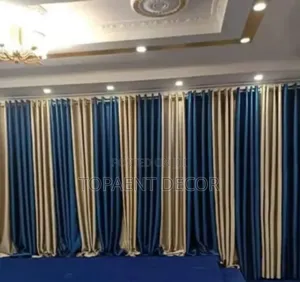 Elegant Beige and Blue Shinny Church Curtains