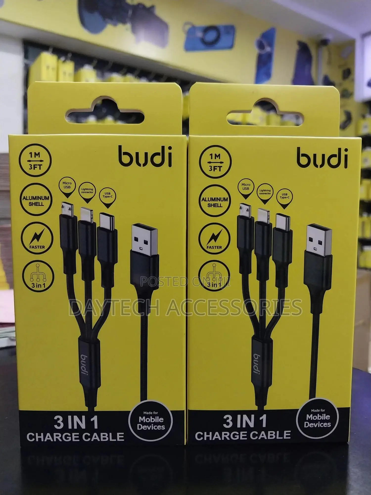 Budi 3-in-1 Braided Fast Charging Cable