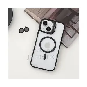 Black Magsafe Stand/Metal Ring Lens Cover Case for iPhone 14