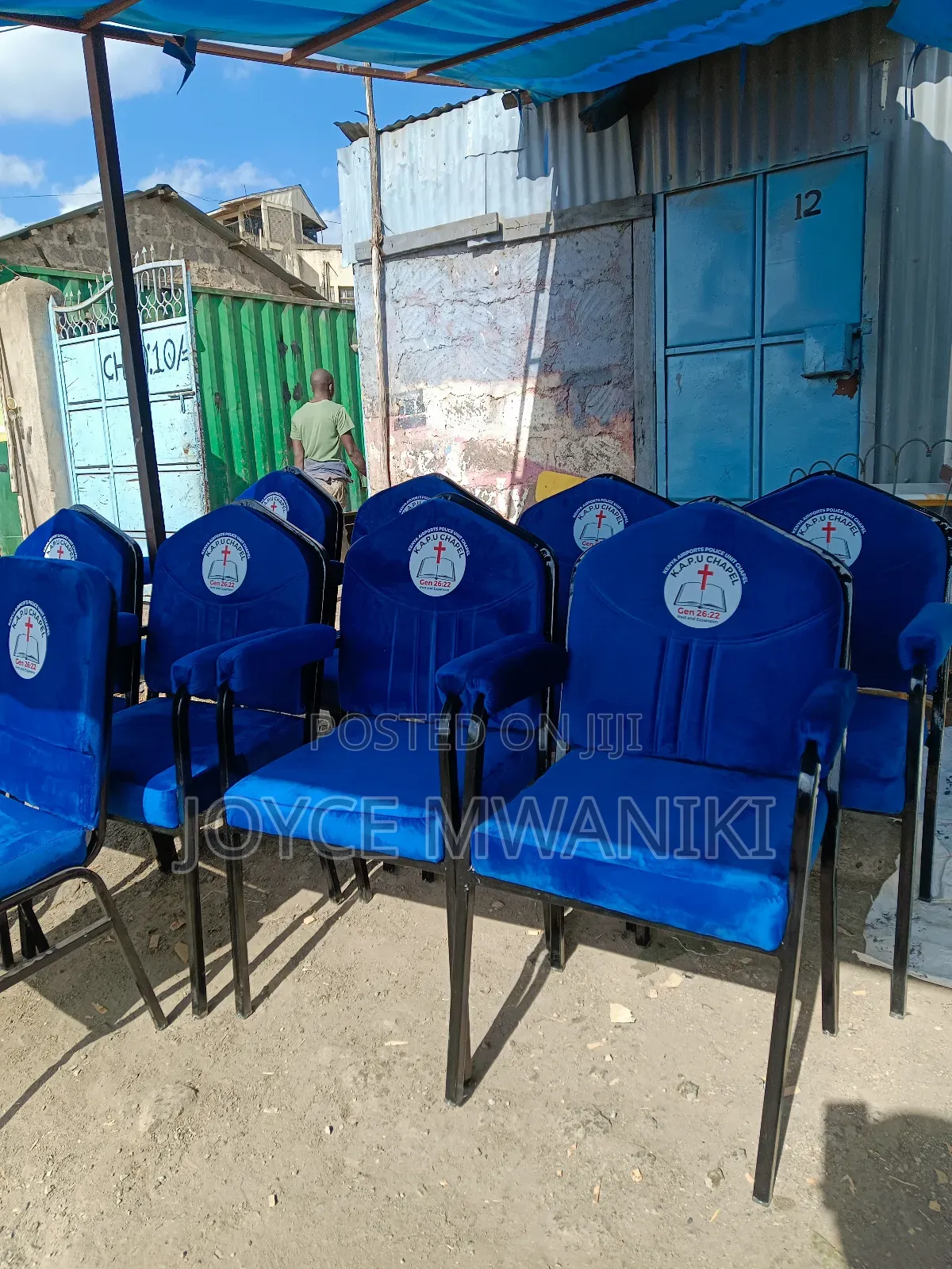 Church Chairs With Armrest, Blue Colour 