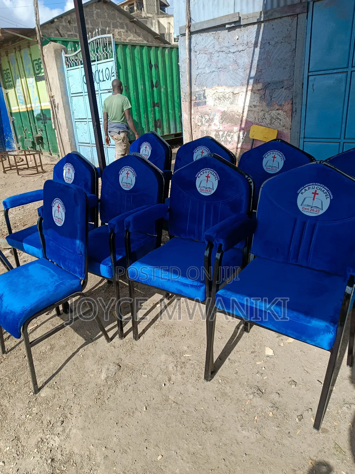 Church Chairs With Armrest, Blue Colour 