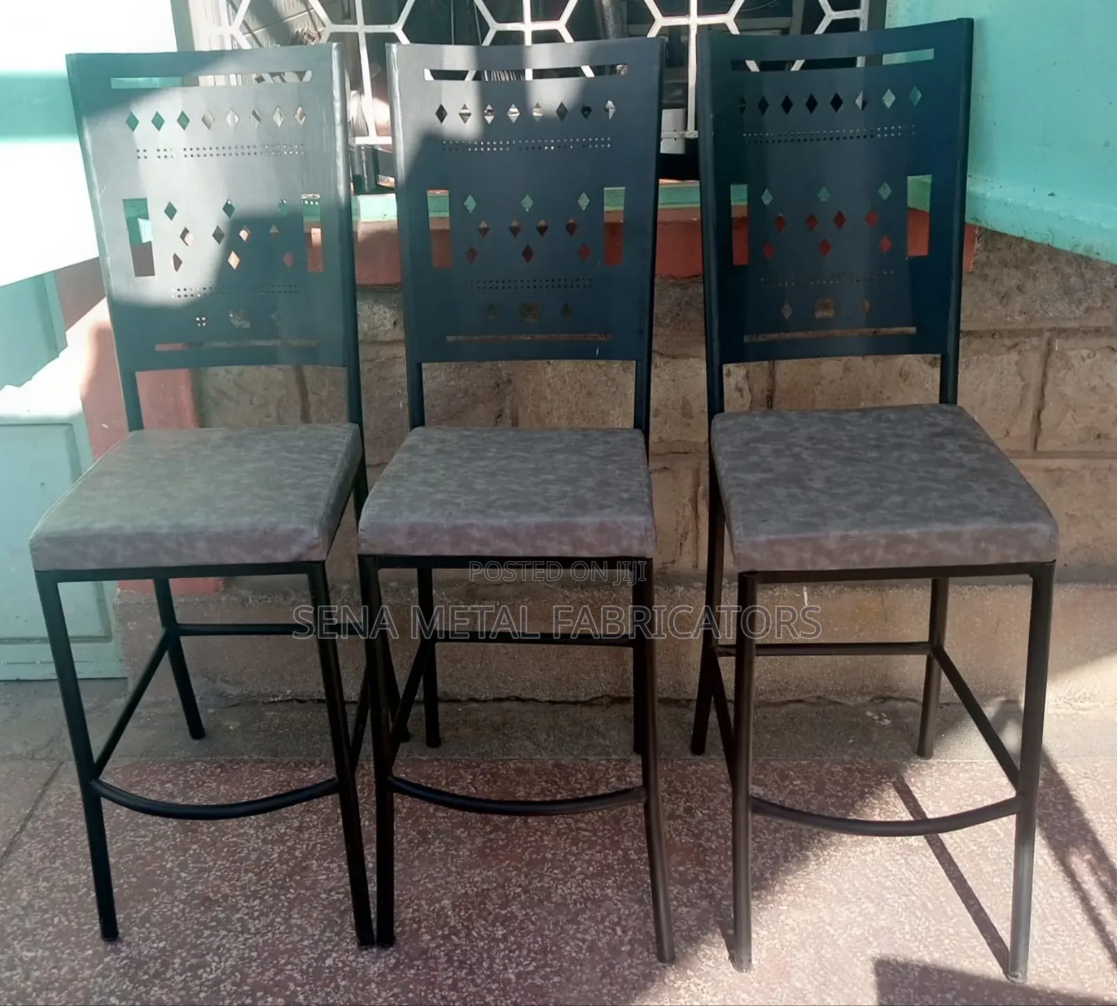 Black Armless High Stools With Powder-Coating Finish.
