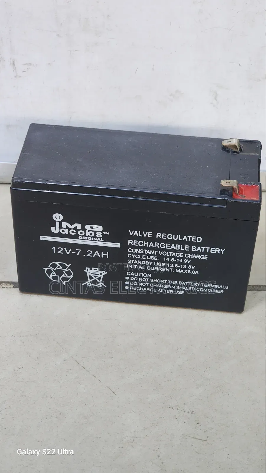 JMG Valve Regulated Rechargeable Battery 12V 7.2AH