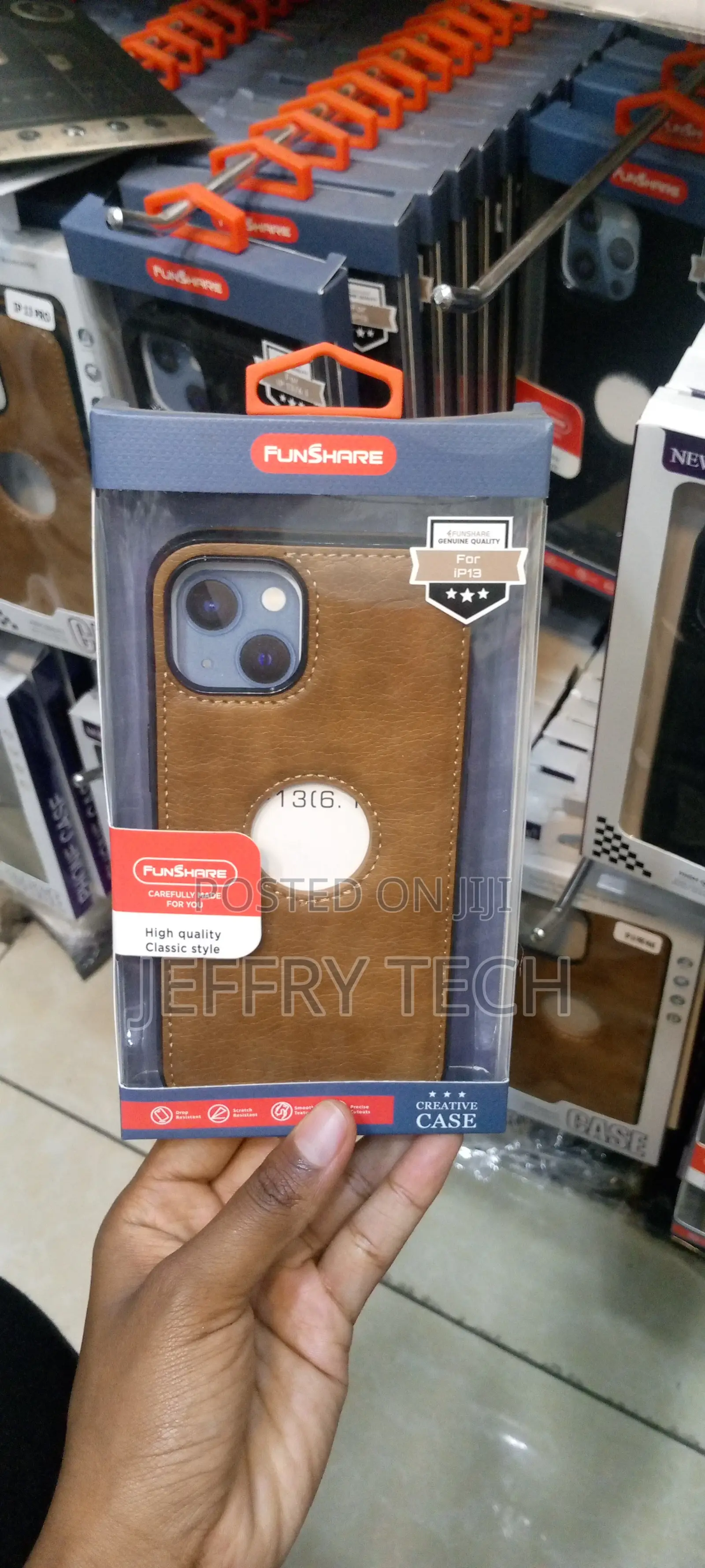 Leather Logo Cut Back Case for Apple iPhone 13 -Brown