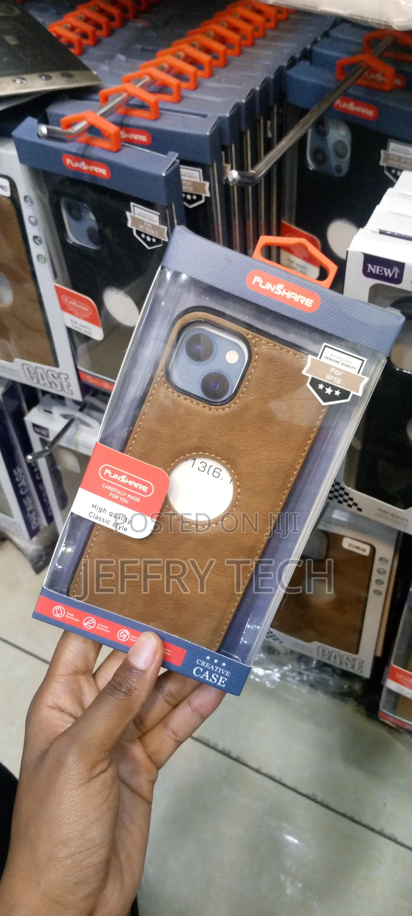 Leather Logo Cut Back Case for Apple iPhone 13 -Brown