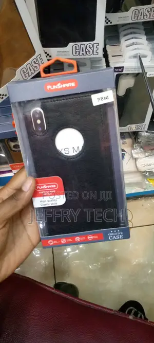 Black Leather Logo Cut Back Case for Apple iPhone Xs Max
