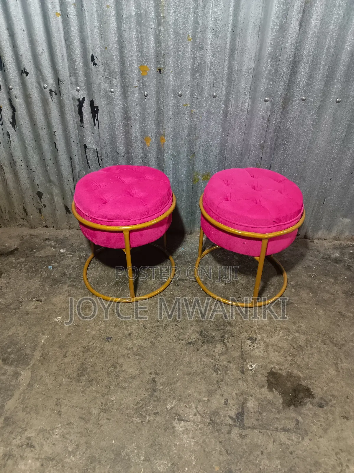 Pedicure Stools, Hot Pink With Gold 