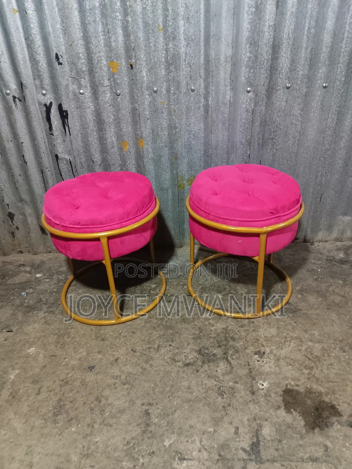 Pedicure Stools, Hot Pink With Gold 