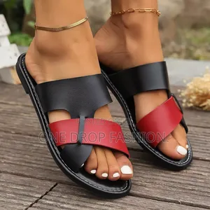 Ladies Leather Sandals Black/Red