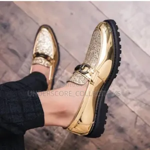 Wet Looks Men Gold Shoes