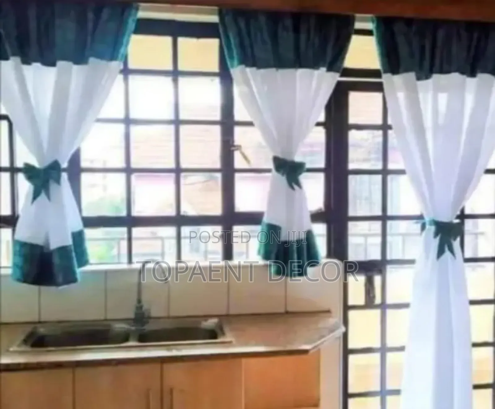 Door and Window Kitchen Sheers With Green Extension